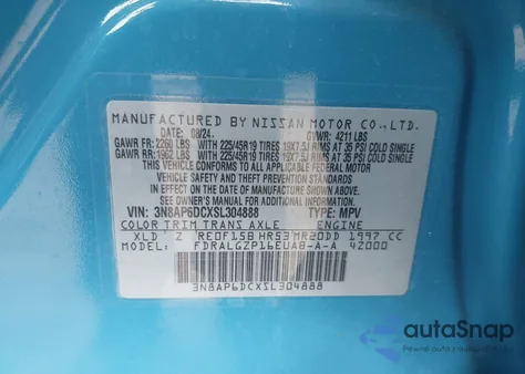 2025 Nissan Kicks Sr Fwd из США, поврежденный, VIN 3N8AP6DCXSL304888